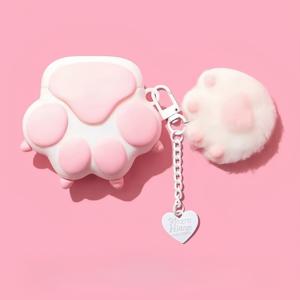 TEMU 에어팟 4세대 무선 이어폰에 적합한 핑크 앤 화이트 고양이 발 케이스, 만화 디자인의 실리콘 소재