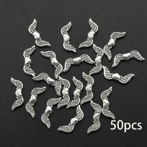 TEMU 37G 약 50개입 아연 합금 혼합 날개 스페이서 비즈, 앤티크 은색 천사 요정 날개 비즈, 작은 구멍 날개 모양 비즈, 팔찌 및 목걸이용 스페이서로 사용, 수제 주얼리 제작, 귀걸이, 팔찌에 적합