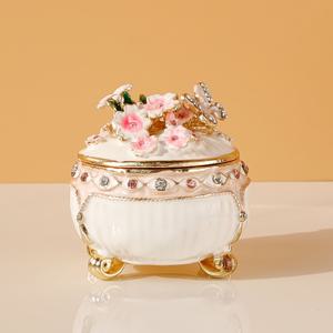 TEMU 1개 원형 벚꽃 주얼리 박스, 자석 클로저, 귀걸이, 반지, 목걸이에 적합한 빈티지 스타일 장식용 트링켓 박스 - 미니 조각상 포함