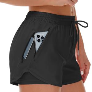 TEMU 여성용 운동 반바지 (러닝 및 요가용), 노출 방지를 위한 페이크 투피스 디자인, 신축성 있고 운동에 적합