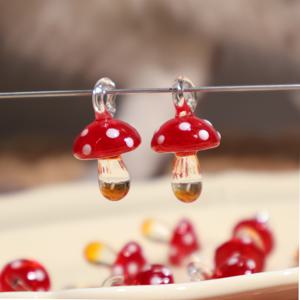 TEMU 수제 유리 빨간 버섯 비즈 펜던트 2개 세트, 팔찌, 목걸이, 귀걸이 및 장식품 제작에 적합