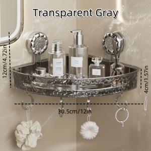 TEMU 수영장용 투명 PET 플라스틱 코너 선반, 흡입 컵 후크, 매트 핏, 벽걸이 욕실 정리함, 욕실, 침실, 공부실, 주방용 강력한 흡입력