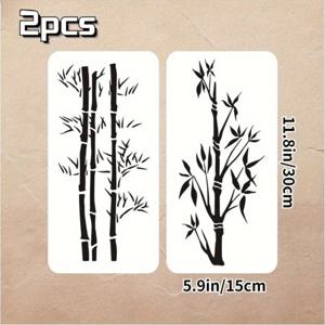 TEMU 2개 대나무 잎 & 대나무 줄기 그림 템플릿 - 재사용 가능한 세척 DIY 스텐실, 나무, 직물, 종이, 벽 및 공예용 리얼리스틱 대나무 패턴 - 캔버스 호환, 나무, 직물, 종이, 벽, 캔버스에 적합