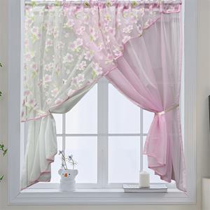 TEMU 싱글 피스, 핑크 복숭아꽃 잎 패턴 시어 숏 커튼 (상단 로드 포켓 포함), 고품질 부드러운 폴리에스터 소재로 우아하게 걸리며 빛을 통과시킵니다. 안감 없음, 세탁 가능