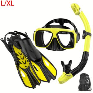 TEMU 스노클링 마스크 + 스노클 + 물고기 발, 3피스 스노클링 세트, 성인 야외 스포츠 장비, 수영 물고기 발, 대형 스노클링 고글, 스노클링 호흡 튜브|물안경|오리발|스노쿨링마스크