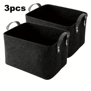 TEMU 3개 세트 휴대용 펠트 바구니, 세탁 가능 접이식 핸들 두 개, 대용량 수납함 - 옷, 책, 간식, 장난감, 홈 정리용, 빨래바구니, 선반용 바구니