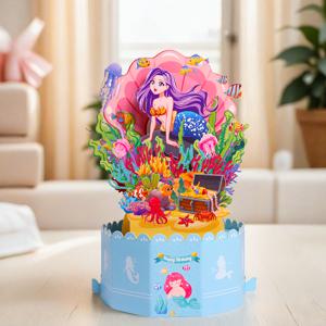 TEMU 1개 인어 생일 축하 팝업 카드, 생일 풍선 초대장 및 빈 메모지 포함, 할로윈·크리스마스 파티 용품 & 이벤트 소품