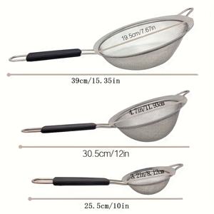 TEMU 스테인리스 스틸 대형 슬롯 스푼, 가정용, 두유, 핫팟, 물빼기, 블랙 핸들 밀가루 체, 주방용 필터 스트레이너