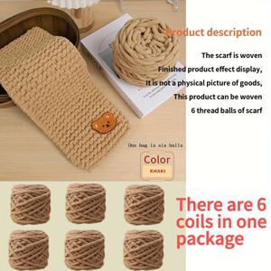 TEMU 6개 실 + 작은 곰돌이 액세서리 수제 뜨개질 스카프 실 팝시클 실 첫 번째 곰돌이 스카프 청키 실 뜨개질 재료 패키지