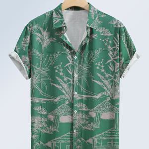 TEMU 남성 여름 쿨 해변 루즈핏 트렌디 드레이프 스타일리시 레트로 라펠 반팔 버튼업 셔츠, 중국 사이즈, 사이즈 가이드를 신중하게 확인해 주세요