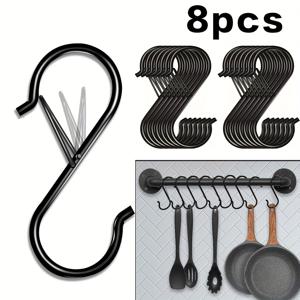 TEMU 8/19개 안전 잠금 장치 설계 헤비듀티 S 후크 - 주방, 욕실, 침실, 사무실용 팬, 냄비, 코트, 가방, 식물 걸이용 훅