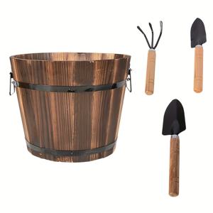 TEMU 대형 빈티지 스타일 나무 화분, 위스키 통 모양, 실내외 식물 재배에 적합, 정원, 발코니, 안뜰, 코티지에 다용도 홈 데코 화분으로 완벽, 정원 가꾸기 선물