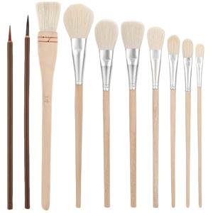 TEMU 10개 골드 도금 브러쉬 세트, 다양한 사이즈 염소털 페인트 브러쉬, 금박 종이 페인팅용, 전문가용 염소털 혼합 모프 브러쉬 키트, 아크릴, 구아쉬, 수채화, 유화, 골드 포일, 골드 리프용