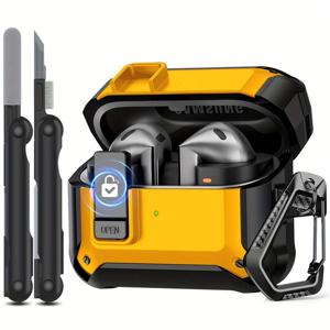 TEMU 삼성 갤럭시 버즈 3 프로/버즈 3 호환 케이스 및 청소 키트 포함, 남녀공용 풀 보호 하드 커버 쉘과 안전 잠금 클립