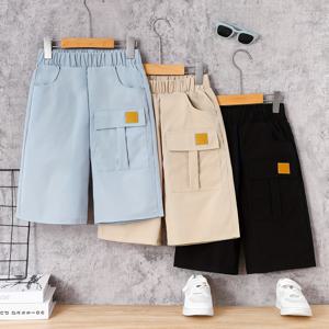 TEMU 3개 세트 남아용 여름 카고 포켓 반바지 - 헤비듀티 플레이웨어 반바지, 벨트 착용 가능, 야외 활동 및 캐주얼 웨어용 (신축성 없음), 야외 활동에 완벽