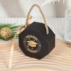TEMU 10pcs 우아한 검은색과 금박된 여덟각형 졸업 모자 초콜릿 상자 리본이 달린 - 유치원 졸업식 행사, 추억 있는 파티, 선물 제공, 졸업 파티 선물|우아한 선물 상자|금박 액센트, 졸업 파티 장식