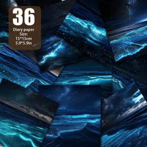TEMU 꿈꾸는 빛나는 바다 - 별이 빛나는 하늘 아래 반짝이는 파도, 빛나는 플랑크톤은 물의 전체 영역을 밝혀 환상적이고 신비한 형광 효과를 만들어내며, 배경 없이 순수합니다. 스크랩북 종이, 수제 종이, 재료 종이가 쓰기 적합하며, 잡지 일기장 수제 인사말 카드 제작 배경 장식 DIY 앨범에 사용됩니다. 사양: 5.9*5.9인치 36매