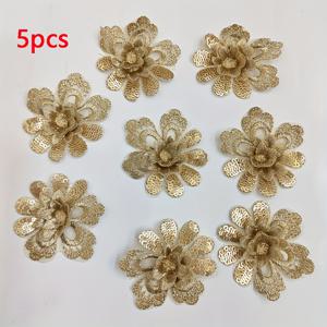 TEMU 3D 골든 플라워 자수 패치 5개 세트 - 대형 3D 플라워 비즈 시트 레이스, DIY 의류, 모자, 스크랩북 장식용 - 5.5cm/2.17인치 - 5개입