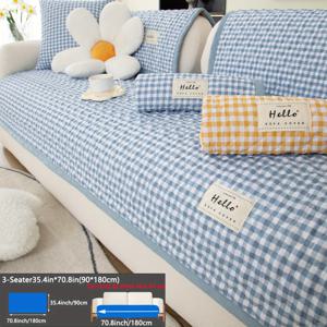 TEMU [체크무늬 자수] 1개 일본식 러스틱 패션 소파커버, 미끄럼방지, 봄 여름 소파 보호커버, 거실 및 침실 가구 장식 소파커버, 1-4인용 및 조합 소파에 적합, 세탁기 사용 가능|쇼파커버|3인용쇼파