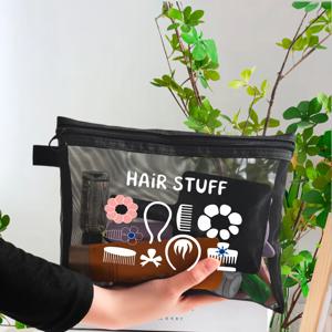 TEMU 가벼운 헤어클립 보관 파우치, 메쉬 메이크업 백, 지퍼 클로저가 있는 휴대용 여행 화장품 정리함, 단색, 화장품 및 세면도구 보관에 적합 - 친구, 선생님, 헤어클립 정리 및 보관을 위한 완벽한 선물