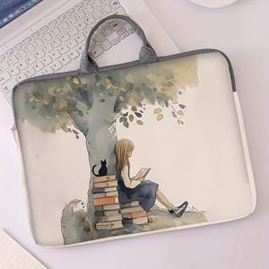 TEMU 나무 아래 여아 디자인의 노트북 슬리브, 부드러운 원단으로 제작, 노트북 보관에 적합, 지퍼 및 손잡이 포함, 믿을 수 있는 보관 도우미|노트북파우치