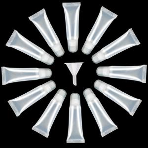 TEMU 13개 세트, 10ml 경사진 입구 투명 립글로스 튜브, DIY 화장품용 리필 가능한 보조병, 립글로스 및 페이셜 클렌저 용기; 플라스틱 디스펜싱 깔때기, 미니 토너 분사 도구