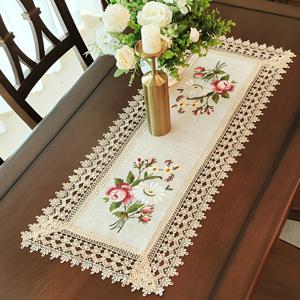 TEMU 1개 폴리에스터와 리넨 혼방 원단, 컬러풀한 자수 꽃봉오리와 브라운 레이스 트림. 봄과 여름 사계절 사용 가능. 다양한 사이즈로 제공. 홈 주방 테이블 장식, 벽장, 침대 옆 테이블, 신발장, 화장대에 적합. 테이블보, 테이블 러너, 플레이스매트. 휴일 파티, 모임, 야외 피크닉, 결혼 선물에 완벽