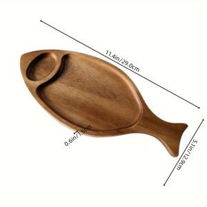 TEMU 주방 또는 레스토랑용 커트러리 트레이 반개, 가정 또는 주방 사용에 적합한 나무 트레이, 음식, 스낵, 음료, 케이크, 빵 및 커피 서빙에 이상적이며, 견고한 나무 물고기 모양과 원형 디자인을 특징으로 합니다.