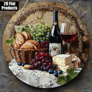 TEMU 2D 플랫 - 신비로운 와인 테마의 2D 원형 나무 벽화, 8X8인치, 홈 바, 주방, 카페 및 사무실 장식에 적합하며 축제 및 파티 선물 아이디어도 함께 제공