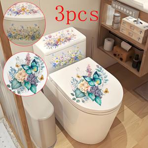 TEMU 3pcs 컬러풀한 꽃 장식용 화장실 스티커 세트, 방수 화장실 스티커, 욕실 벽 스티커 장식, 자체 접착식 화장실 좌석 스티커, 욕실 벽 스티커, 욕실 화장실 홈 장식 벽 스티커