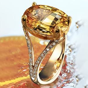 TEMU 우아한 18K 금도금 구리 반지와 반짝이는 노란색 합성 큐빅 지르코니아 - 결혼식, 약혼, 기념일, 데이 선물용 주얼리