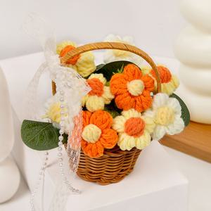 TEMU 1개 수제 코바늘 뜨개질 꽃 | 가정 및 자동차 장식을 위한 폴리에스터 데이지 바구니 꽃, 어버이날, 스승의 날, 생일, 파티, 결혼식에 이상적 - 용기 포함, 전기 불필요