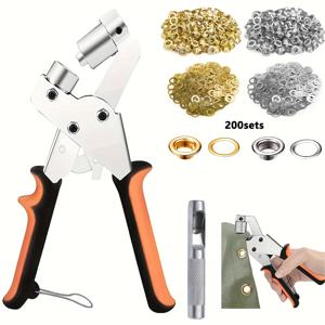 TEMU 1세트 아이렛 펀치 키트 (10mm 아이렛 200개 포함), DIY 타폴린 링 수리 및 설치용 완벽한 아이렛 & 그로멧 키트, 패브릭, 방수 천, 가죽, DIY 공예 프로젝트용