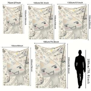TEMU 토로 이노우에 애니메이션 스타일 고양이 디자인 소프트 폴리에스터 플란넬 담요 - 가벼운 사계절용 코지 스로우, 소파/침대/여행/사무실용 - 애니메이션 팬 & 고양이 애호가를 위한 귀여운 선물, 고양이 패턴, 고품질 프린트
