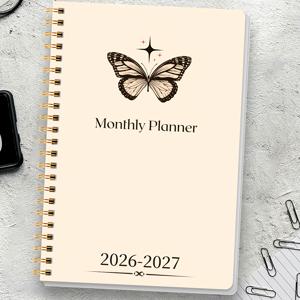 TEMU 2026.1~2027.12 월간 플래너: 24개월, 미니멀한 나비 디자인, 계획 노트, 주간 액자, 학습 계획 노트, 식물 테마 커버, 생산성을 향상시키기 위한 간편한 To-Do 노트 포함