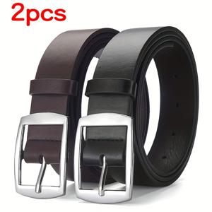 TEMU 2개 FLAGIA 남성용 클래식 레트로 벨트, 메탈릭 스퀘어 버클 - PU 가죽 캐주얼 벨트 블랙, 브라운 & 커피색, 출퇴근용 내구성 있는 매일 착용 벨트, 발렌타인데이 및 아버지의 날 선물