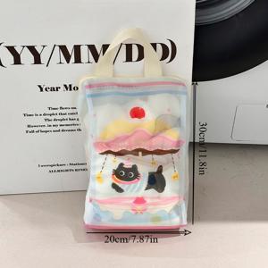 TEMU 세탁기용 워시백 - 두꺼운 내구성 폴리에스터 섬유, 지퍼 클로저가 있는 귀여운 고양이 & 컵케이크 디자인의 민감한 옷 보호 가방, 브라, 스웨터, 란제리용 다목적 세탁망