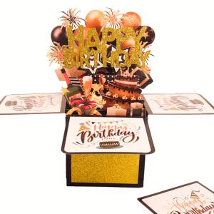 TEMU 1개 수제 해피 버스데이 팝업 카드, 반짝이 종이와 풍선 및 파티 장식 포함 - 생일 파티 초대장, 홈 및 축하 선물용 빈 메모 카드와 봉투 포함, 할로윈, 크리스마스 이벤트 및 파티 용품을 위한 생일 파티 장식