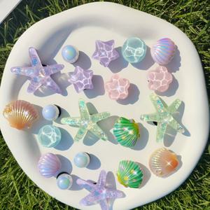 TEMU 20개 세트 그린 스팽글 , 퍼플 스팽글 , 골든 쉘 핑크 물결 꽃, 그리고 퍼플 물결 오각별 신발 클립 - 여성 샌들, 슬리퍼, 비치백용 다기능 액세서리. 휴일 및 생일 파티 선물로 완벽한 선택