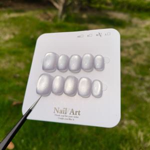 TEMU 봄과 여름을 위한 미백 소프트 큐트 스타일 핸드메이드 탈부착 네일 스티커, 라이트 퍼플 캣아이 유리 비즈 10pcs 세트|네일스티커