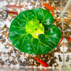 TEMU 1개 - 연잎 위 떠다니는 레진 개구리 조각상, 정원, 수영장, 화분 장식용