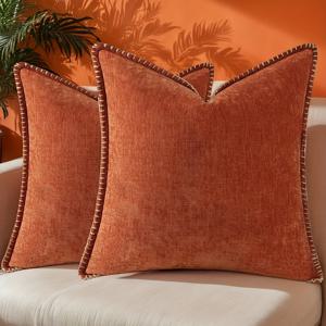 TEMU 2개 세트 럭셔리 쉐닐 소프트 쿠션 커버 45x45cm 50x50cm, 벨벳 팜하우스 장식용 쿠션 커버, 소파 침대 RV 베이 윈도우용, 봄 여름 - 그린, 가을 - 옐로우 오렌지