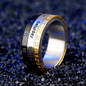 TEMU 로마 숫자가 새겨진 레이저 각인 스테인리스 스틸 캘린더 링. 월요일부터 일요일까지의 날짜를 표시합니다. 가볍고 내구성이 뛰어나 일상 사용, 생일 선물로 적합합니다.