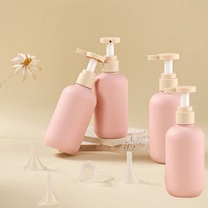 TEMU 4핑크 펌프 디스펜서 200ml 리필 가능한 샴푸 및 컨디셔너 병, 빈 여행용 샴푸 플라스틱 병 및 4개의 깔때기