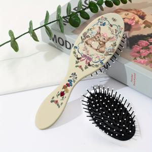 TEMU 가로수 스타일의 사슴, 토끼, 꽃, 리본 패턴이 있는 타원형 에어백 빗