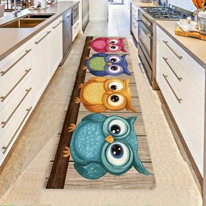 TEMU 1개 카툰 올빼미 패턴 롱 스트립 매트, 플란넬 소재 미끄럼 방지 백킹, 홀, 침실, 주방, 세탁실 및 욕실 다용도 장식용 선물 추천