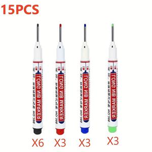 TEMU 15개 롱 닙 마커 - 오일 베이스 목수용 펜, 깊은 구멍용, 세라믹, 나무, 플라스틱, 금속에 이상적 - 욕실 설치 및 장식 수리에 완벽