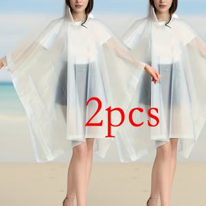 TEMU 2개 세트 고품질 EVA 야외 하이킹 우비, 다기능 투명 남녀공용 캠핑 망토 우비, 고급 캠핑용