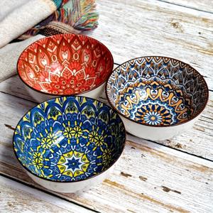 TEMU 스타일의 4.5인치 세라믹 식기 세트 3개. 가정 주방 및 식당에 적합하며 샐러드, 디저트, , 차가운 음식, 빈티지 볼 세트 및 식사용으로 완벽합니다.