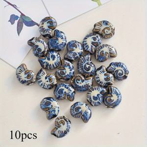 TEMU 10개 파란색 및 흰색 정데전 세라믹 달팽이 비즈, 큰 구멍 나선형 펜던트, 주얼리 제작 재료, 바다 호박 비즈, 수제 직조 팔찌 및 목걸이 공예용